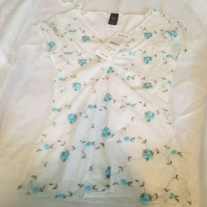 White Shirt with Blue Flowers